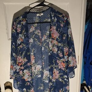 Maurices Blue Floral Kimono 1X